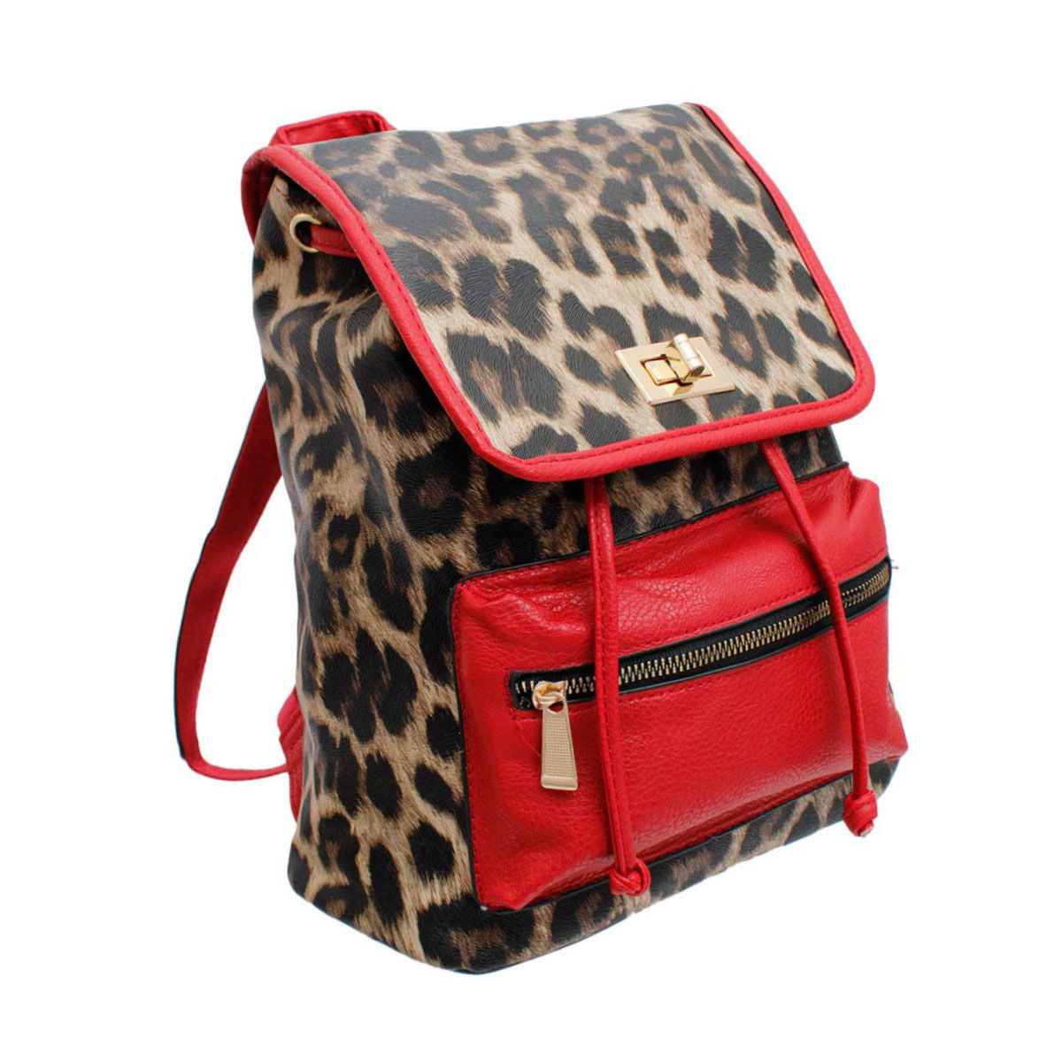 Backpack Leopard and Red Flap Bag Set for Women