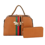 Load image into Gallery viewer, Brown Stripe Top Handle Handbag Set
