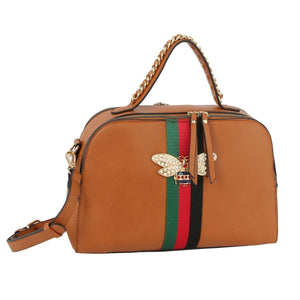 Brown Stripe Top Handle Handbag Set