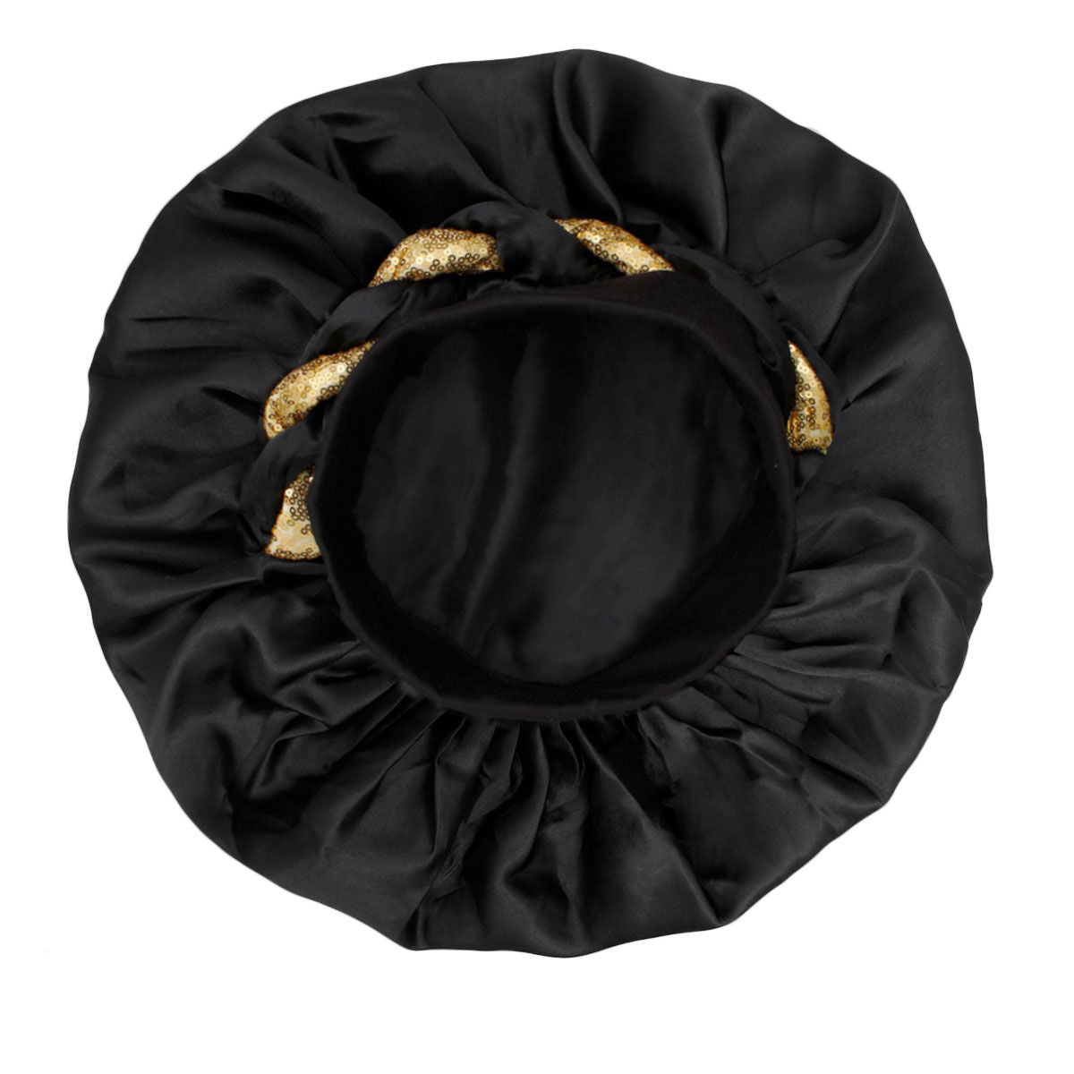 Bonnet Black Gold Satin Wide Edge Twist Women