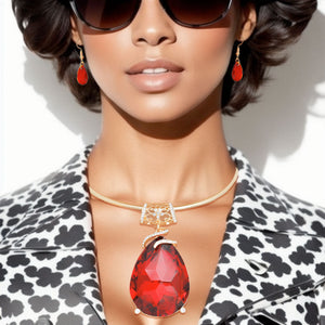 Choker Red Teardrop Pendant Gold Set for Women