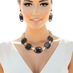 Load image into Gallery viewer, Crystal Necklace Black Linked Set for Women
