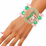 Load image into Gallery viewer, AKA Pink Green Pearl Pretty Girl Stone Bracelet
