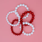 Load image into Gallery viewer, DST Red White Pearl Stretch 5 Pcs Bracelets Women
