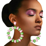 Load image into Gallery viewer, AKA Pink Green Glass Drop Hoop Earrings
