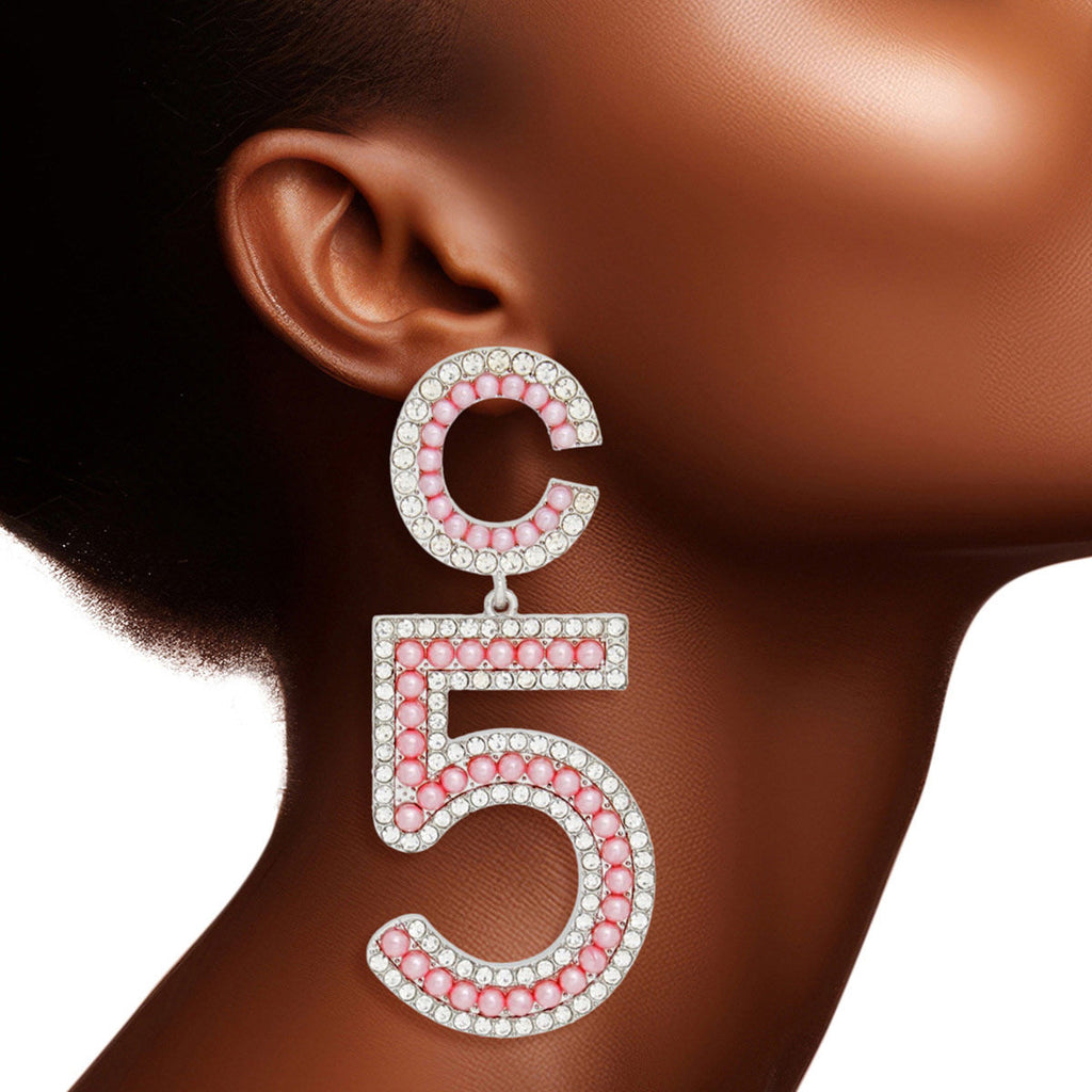 Drop Silver Pave Pink Pearl C5 Earrings Women