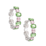 Load image into Gallery viewer, AKA Pink Green Glass Crystal Hoops
