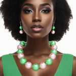 Load image into Gallery viewer, AKA Sorority Pink Green 30mm Jumbo Pearl Set
