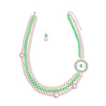 Load image into Gallery viewer, AKA Sorority Pink Green Pearl Long Brooch Necklace
