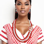 Load image into Gallery viewer, DST Sorority Red White Pearl Long Brooch Necklace
