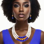 Load image into Gallery viewer, SGRHO Pearl White Gold Blue Center 3 Strand Set
