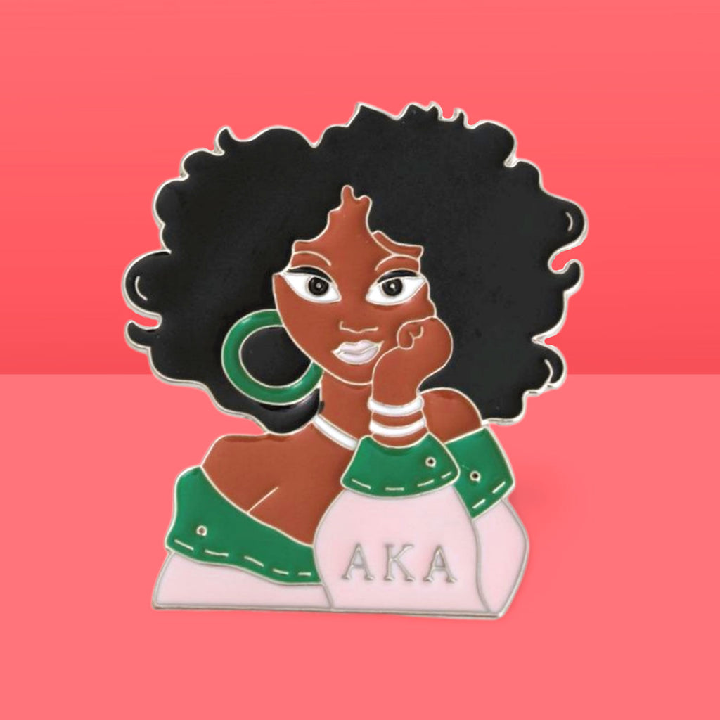 AKA Pink Green Curly Hair Woman Pin