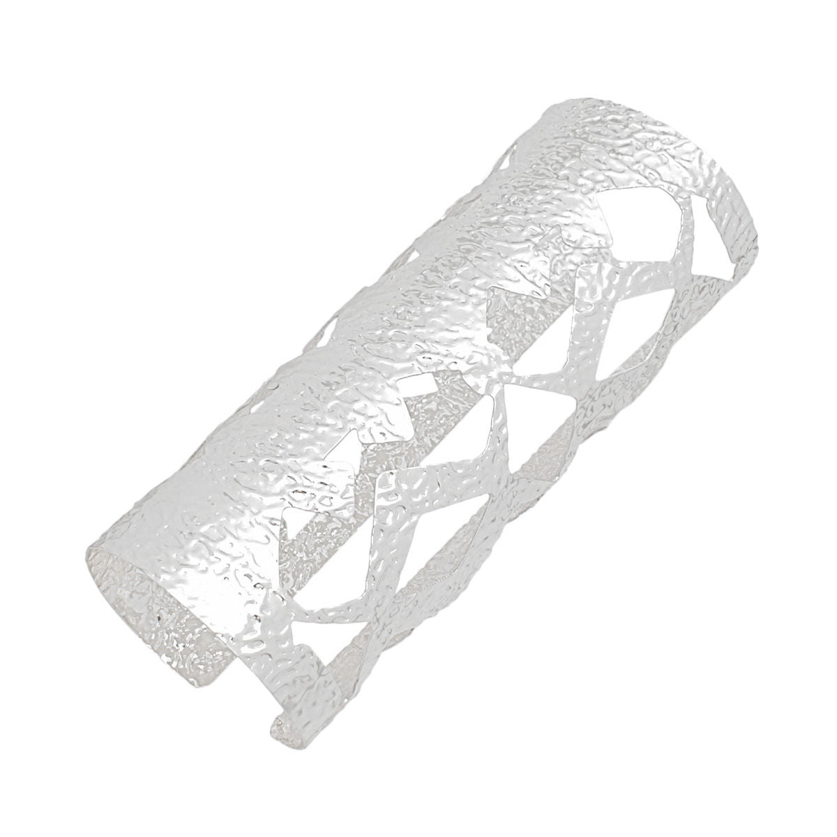 Cuff Textured Silver Cutout Long Armor Bracelet