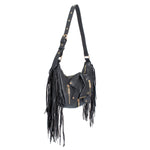 Load image into Gallery viewer, Black Moto Fringe Shoulder Bag
