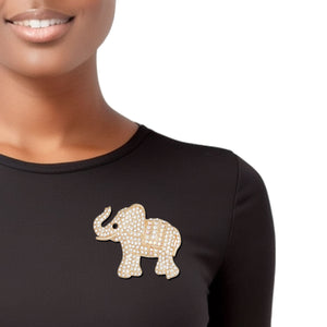 Brooch Pave Gold Elephant Lapel Pin for Women