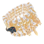 Load image into Gallery viewer, Bracelet White Pearl Gold Bead Animal Charm Set
